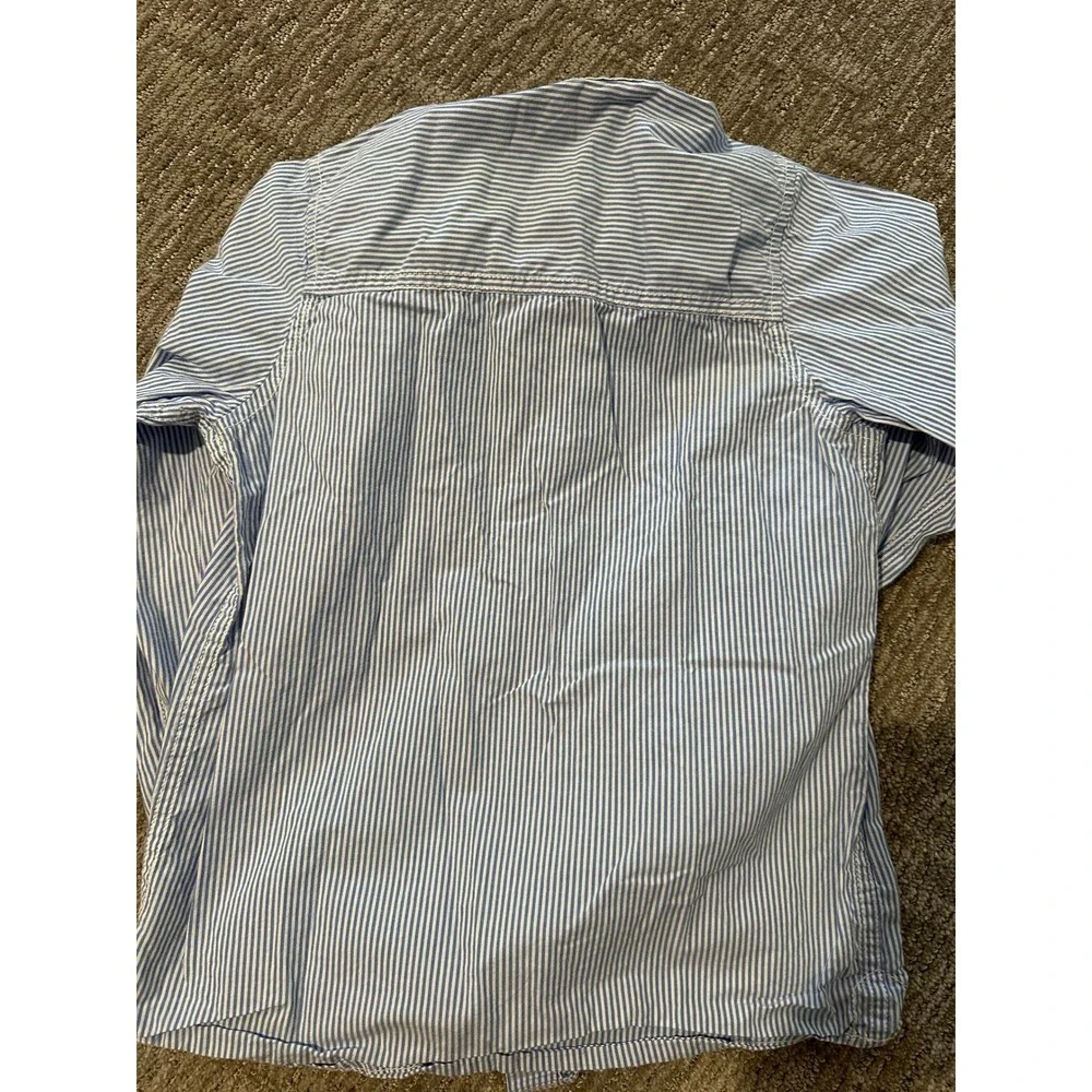 OshKosh B'gosh Boys Blue White Striped Long Sleeve Button Down Shirt Size 10